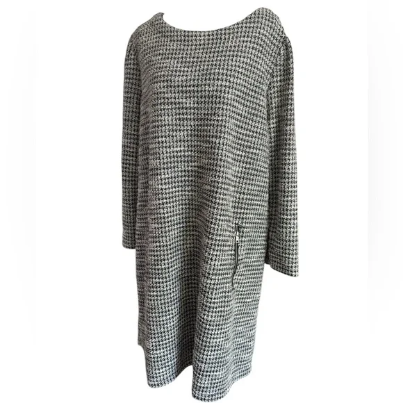 Gap Black White Silver Houndstooth Long Sleeve A-line Career Shift Dress Size XL - Picture 2 of 9